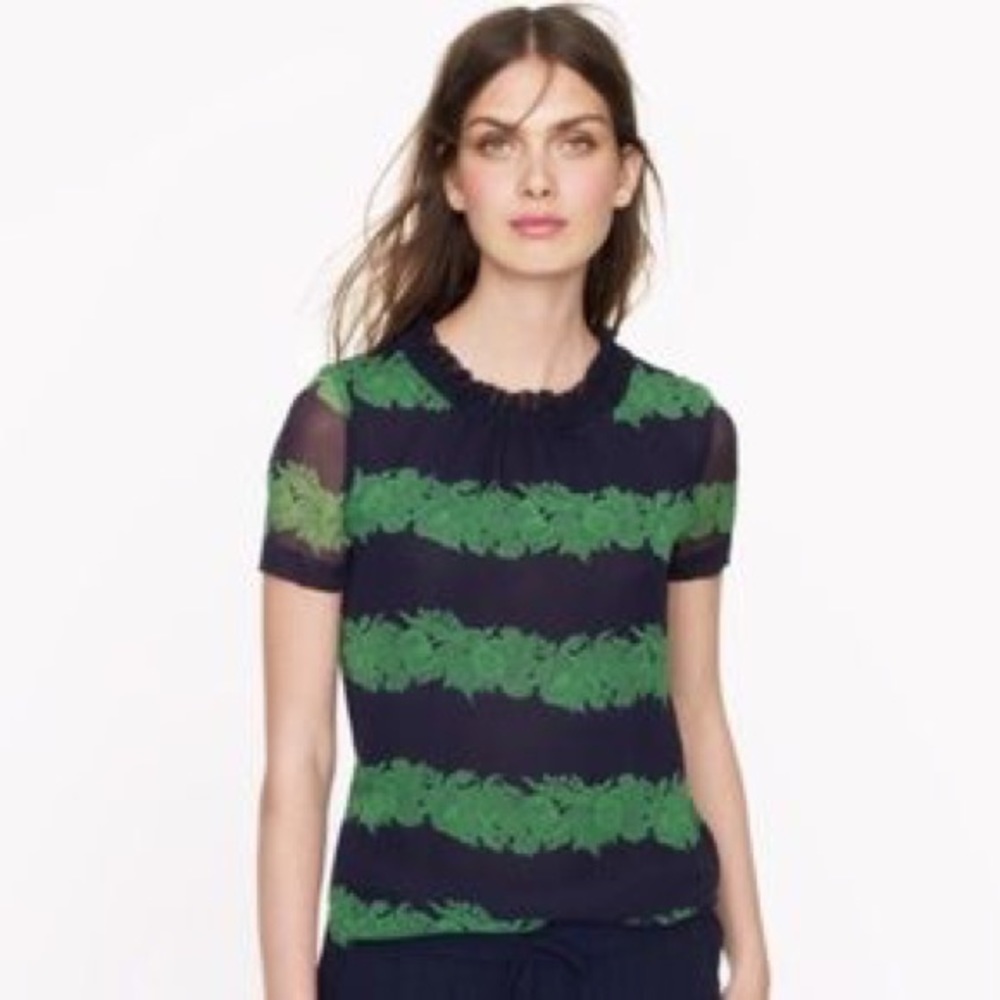 J.Crew Silk Ruffle Top in Beanstalk Stripe, 8